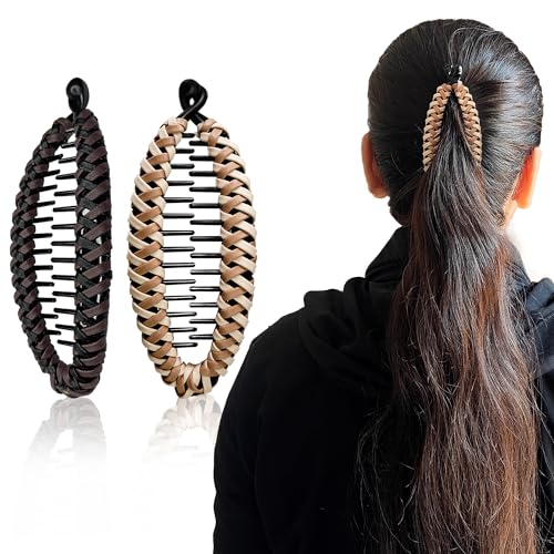 Pince banane de coiffure élégante avec finitions en cuir pour femme
