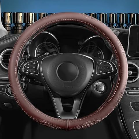 Red Rain Brown Steering Wheel Cover Universal Car Steering Wheel Cover 15inch Cowhide Wheel Cover for Car SUV Truck Size M (C-Brown-M) Cover