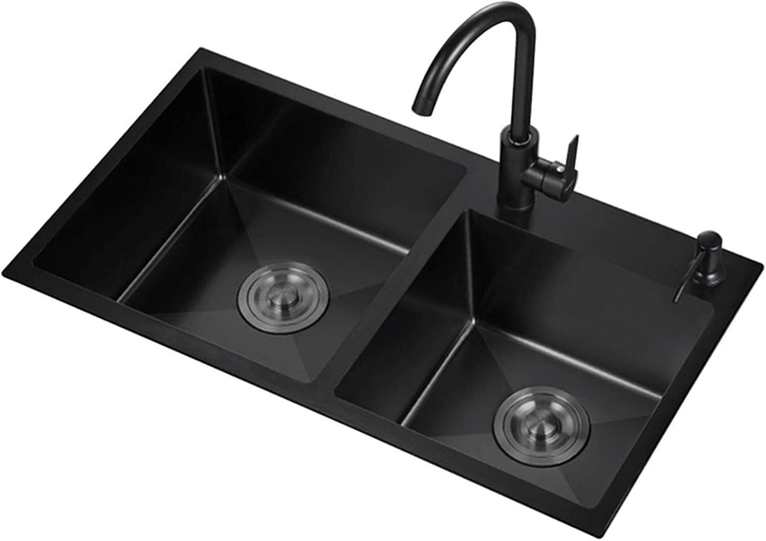 Évier double cuve noir 72x40 cuisine acier inoxydable encastrable