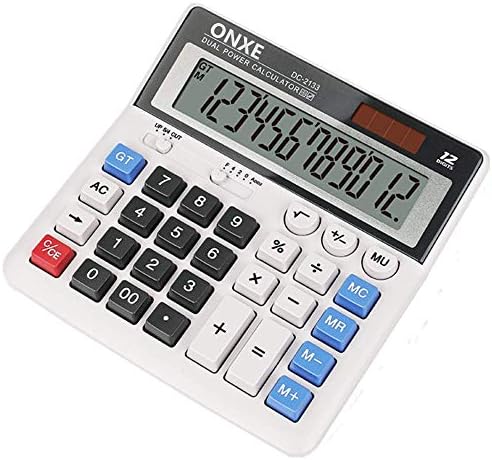 Calculator Desktop,ONXE 5” Large LCD Display Calculator,Standard Function Calculators with 12 Digit Number and Big Button, Solar and Battery Dual Power, Financial Accounting Calculator for Office