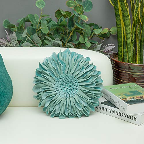 Jwh 3D Flower Throw Pillow Cover, Decorative Velvet Sunflower Accent Pillow Cases, Round Cushion, Living Room Bed Couch Office Decor, 12 Inch Sage Green #TOP6