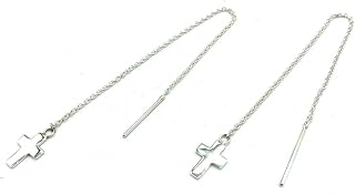 A-CRAFT シルバー925 ペア ピアス シンプル チェーンピアス クロス 横幅太め 十字架 レディース スターリングシルバー silver925 18G