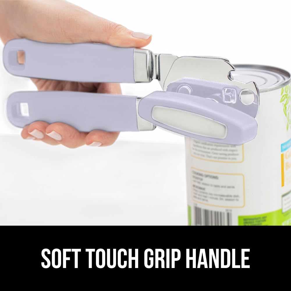 The Original GORILLA GRIP Heavy Duty Stainless Steel Smooth Edge Manual Can Opener and Bottle Openers, Soft Handle, Rust Proof Oversized Handheld Easy Turn Knob, Multifunctional Kitchen Tool, Lavender