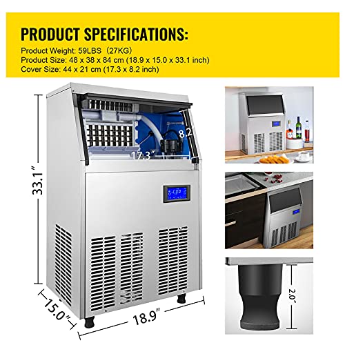 Eiswürfelbereiter mit Wasserablaufpumpe 33LBS Aufbewahrung Edelstahl Intelligenter Touchscreen Automatische Reinigung… – Bild 5
