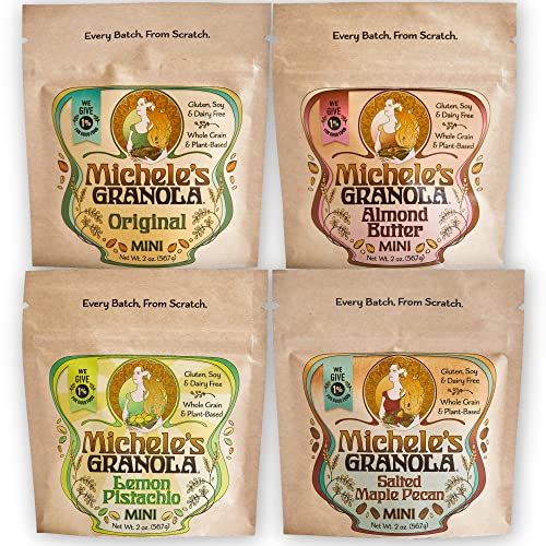 Michele's Granola Minis, Variety Snack Pack, Handmade, Whole Grain, Vegan, Gluten-Free & Non-GMO, 2oz Bags, Pack of 4