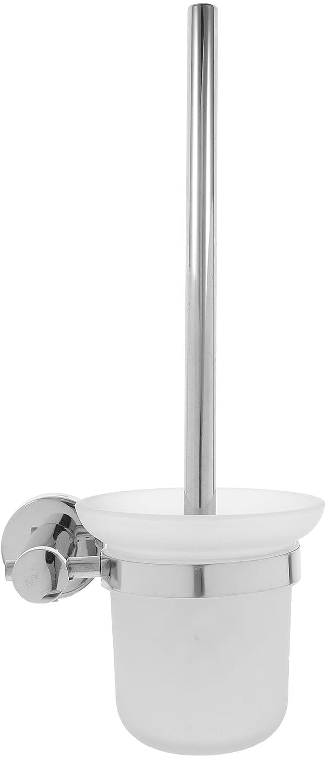 Long Handle Stainless Steel Toilet Brush with Glass Holder Wall Mounted for Bathroom Cleaning Multifunctional Scrubber Essential Home Toilet Bowl Brush