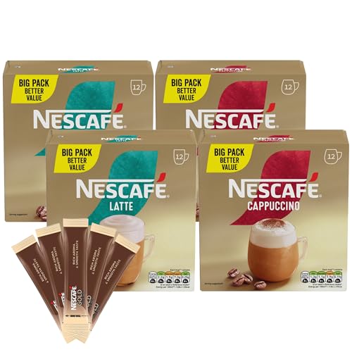 Nescafe Cappuccino 24 x 15.5 g, Latte 24 x 18 g and Gold Blend 25 x 1.8 g Instant Coffee Sachets Variety Pack