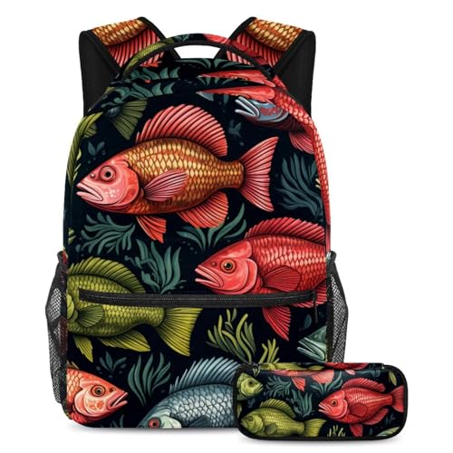 Sac à Livres de Voyage pour Étudiant Motif Poissons Ensemble Cartable École et Loisirs
