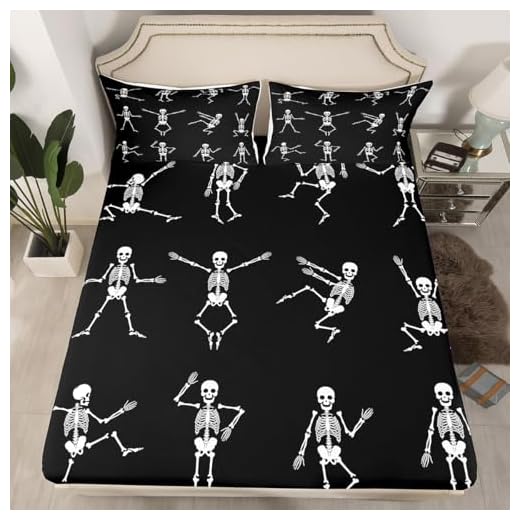 Erosebridal Sugar Skull Sheet Set Twin Size Skeleton Bones Bedding Set for Kids Boys Girls Teens Adult Halloween Horror Theme Fitted Sheet Gothic Spooky Bed Sheet Wrinkle Bedclothes(No Flat Sheet)