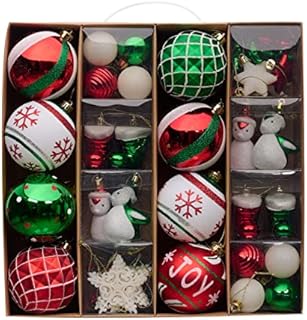 Valery Madelyn 60pcs 3-8cm Shatterproof Christmas Baubles,Country Red Green and White Christmas Ball Ornaments for Christmas Tree Decorations
