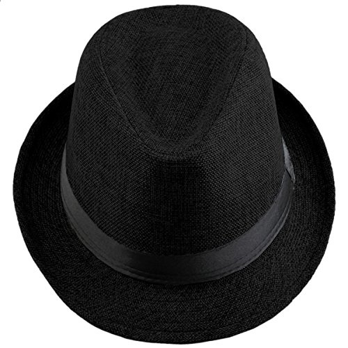 Samtree Fedora Hats For Women Men,Braid Straw Short Brim Jazz Panama Cap(01-Black) #TOP15