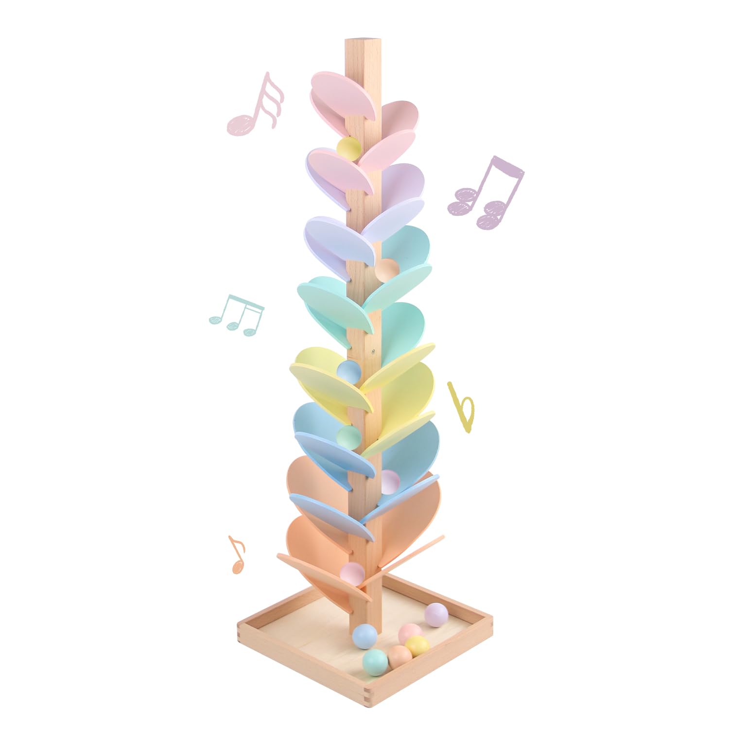 Marble Run Wooden Ball Drop Toys for 3-5 4-8 Wood Montessori Toys Music Tree for Toddlers Musical Game Learning Color Sorting Sensory Toys for Boys Girls 8-12 Gift (Height: 27.8in) (1.1in Balls)-image-13
