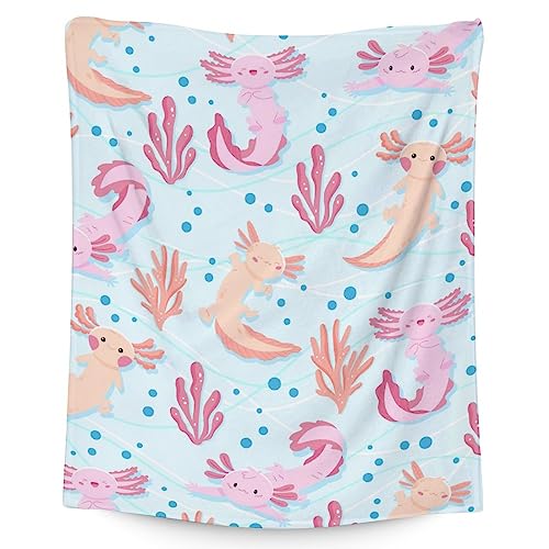 Girl Blanket - 40x50 Inches Cute Axolotl Throw - Light Blue Soft Fuzzy Blankets for Bed, Couch & Living Room