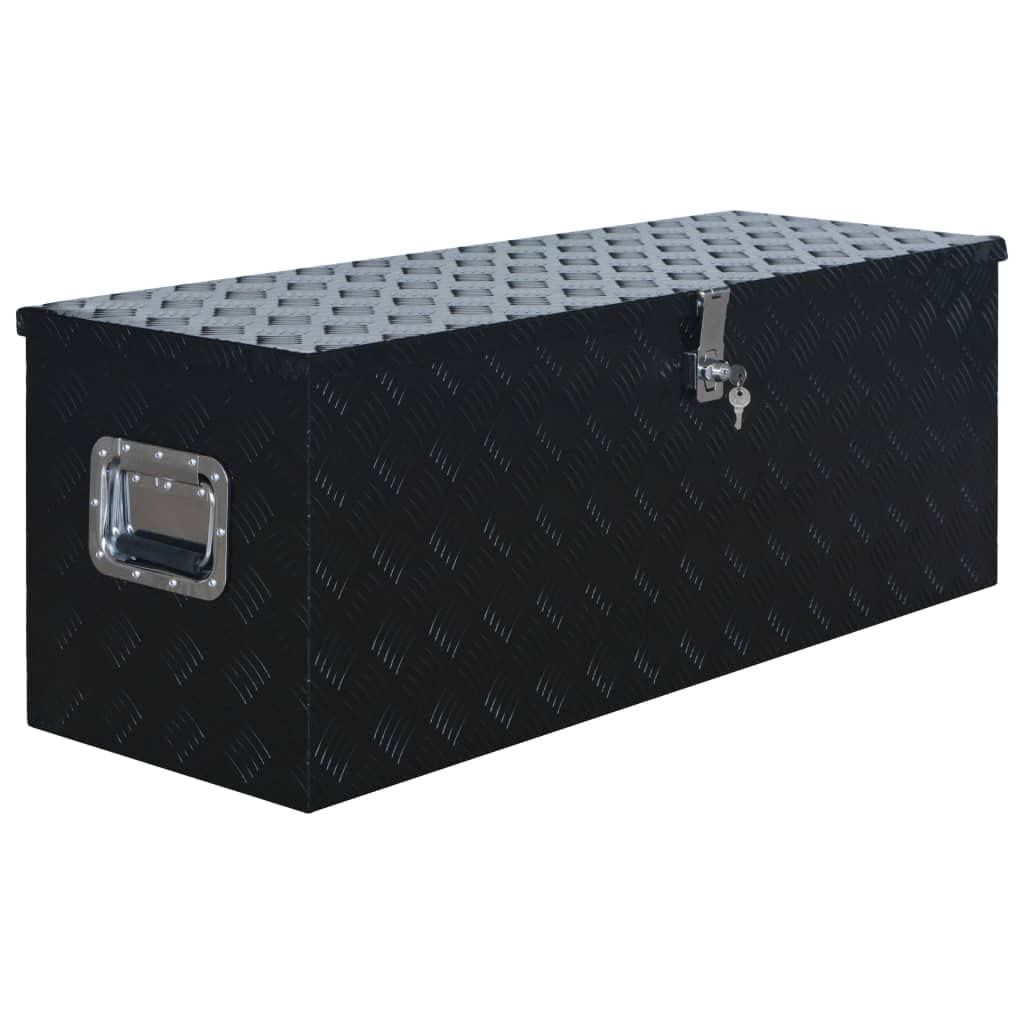 Aluminiowa skrzynka czarna, 1085 x 370 x 400 mm, z systemem zamykania i 2 kluczami, nierdzewna, lekka, do skrzynki narzędziowej, skrzynki narzędziowej, do przechowywania, transportu, garażu