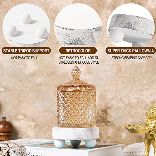 Ziluce Mini Wood Riser For Tiered Tray Decor, 2-Pack Small Wooden Risers For Display, 4-Inch Round Pedestal Stand, Distressed Farmhouse Risers For Home Decor - White #TOP2