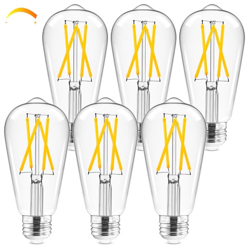 Hizashi LED Edison Bulbs, 6W, Equivalent 60W, 3000K Soft White, Dimmable E26 LED Bulb, 95+ CRI 700 Lumens, ST19 Vintage Light Bulbs, Clear Glass, Pack of 6 Soft White 3000k 6 Pack