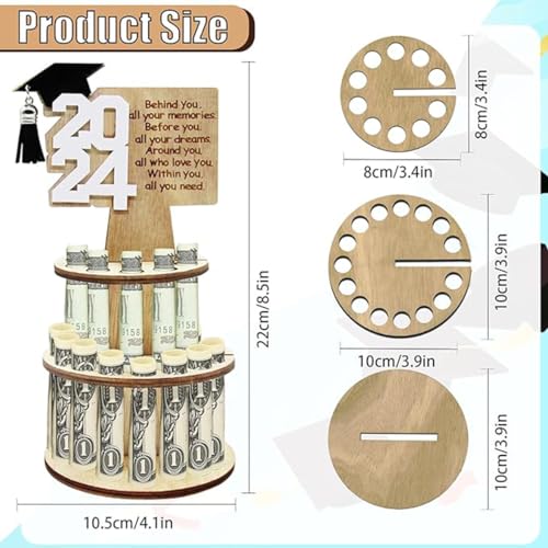 Graduation Gift Money Holder 2024Graduation Money Cake Double,Double-Layer Cash Holders with 25 Holes,Unique Wooden Graduation Money Holder Cash Gift Ideas for Graduation (White)2
