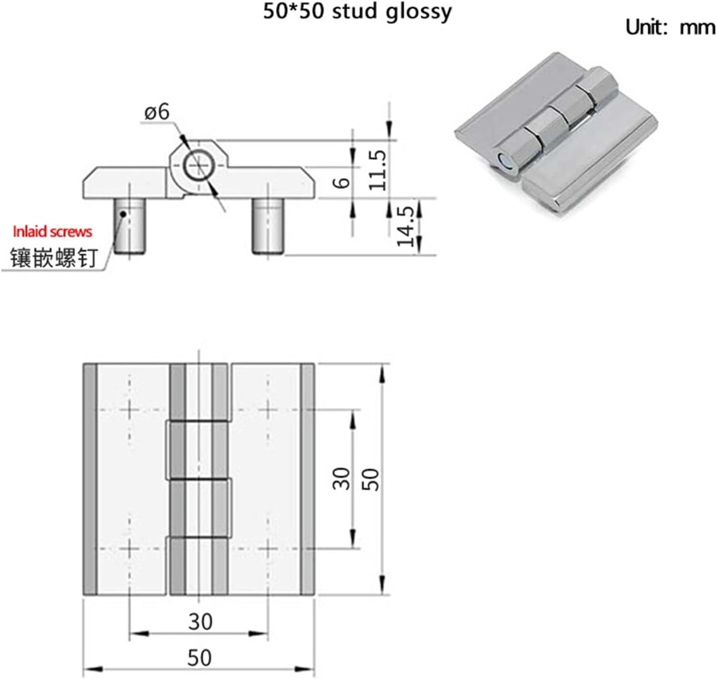 Zinc Alloy Square Door Hinge with Countersunk Screw - Multi-Specification Options 1Pcs(50x50 Stud Glossy)