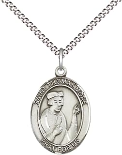 Medium Women's Pewter Saint Thomas More Pendant Necklace on 18-inch Chain and Gift Box – Patron Saint of Lawyers & Statesmen - Made in USA