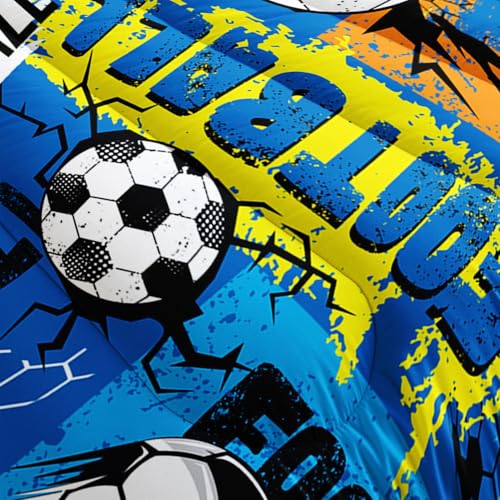 Image of American Soccer Comforter Set Sport Themed Graffiti Printed Bedding Set with 1 Comforter and 2 Pillowcases for Boys and Girls Bedroom All Season(Soccer-2 Full)