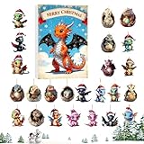 2025 Christmas Advent - 2D Dinosaurier 24 Tage Home Decor | Drachenpuppen Ornamente Weihnachtskalender | für Baum Fenster Büro Auto Geschäfte Regal Schreibtisch Kränze Urlaub Kinder Teenager