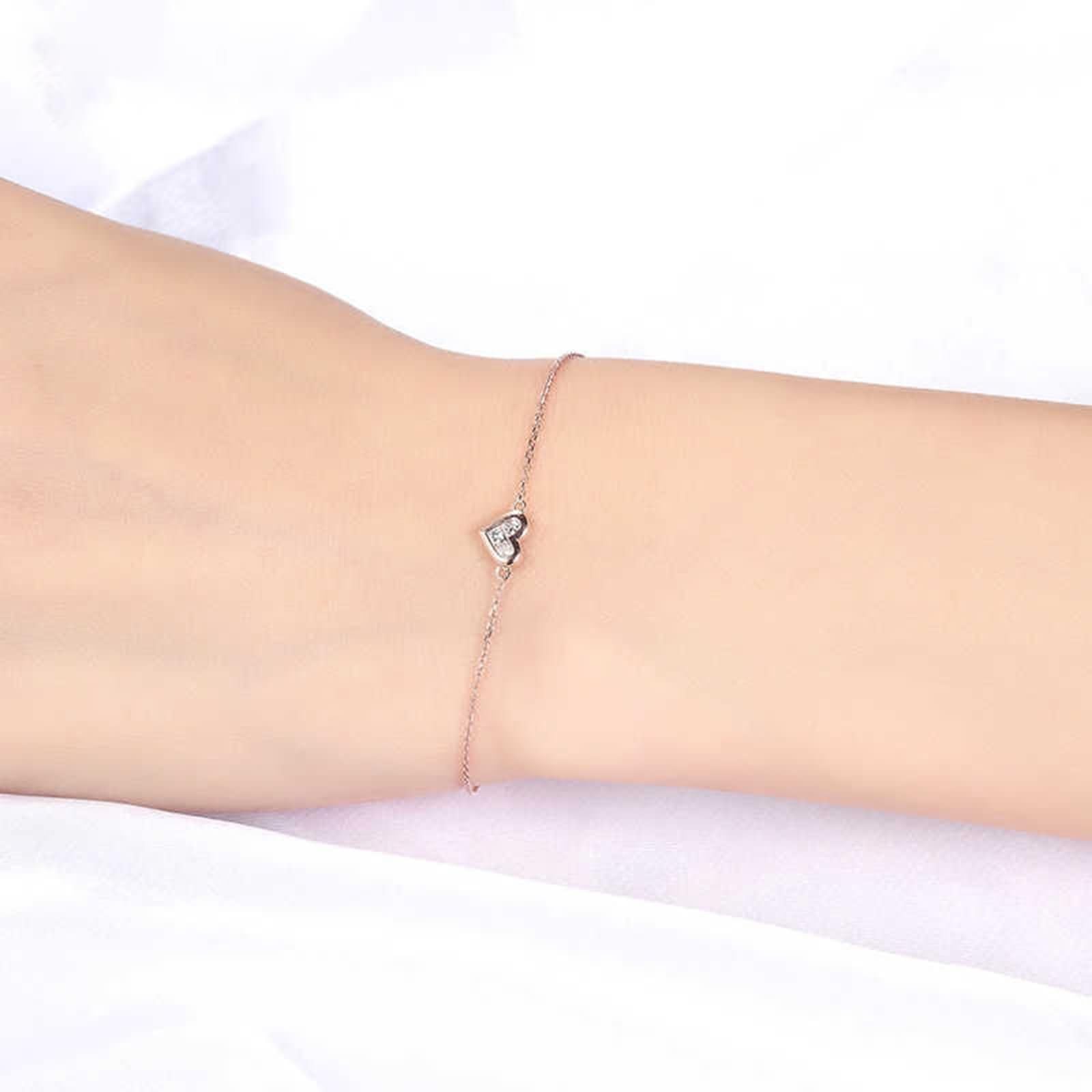 Pulseras de Mujer de Oro Rosa 9K / 14K / 18K, Corazón con Diamante, Cadena Extensible 16 CM + 5 CM, Pulseras de Mujer Ajustable Oro Rosa
