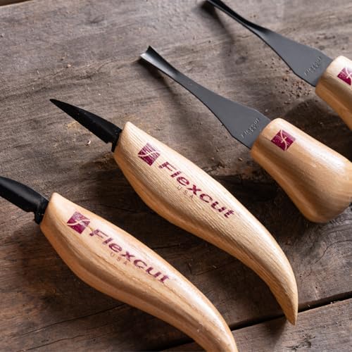 image for FLEXCUT Wood Carving Tools Beginner Palm & Knife Set KN600, 1095 High 