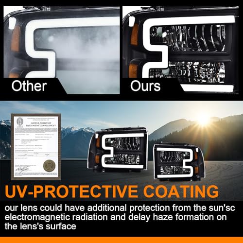 Image of G-PLUS LED DRL Headlights, Compatible with 2005 2006 2007 Ford F250 F350 F450 F550 Super Duty Bumper Headlamps, Clear Lens Black Housing Amber Reflector