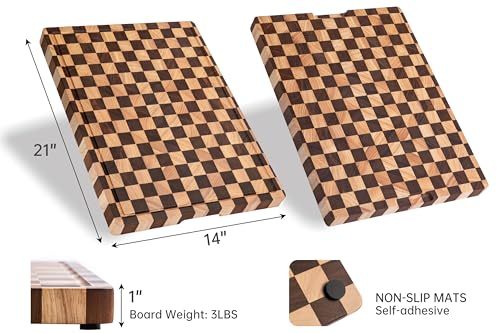 Image of THETCHRY Cutting Boards for Kitchen, Extra Large Chopping Board for Stovetop, Checkered Acacia Wood Cutting Board with Juice Grooves, Butcher Block with Gift Box, 20 inch x 15 inch x 1 inch