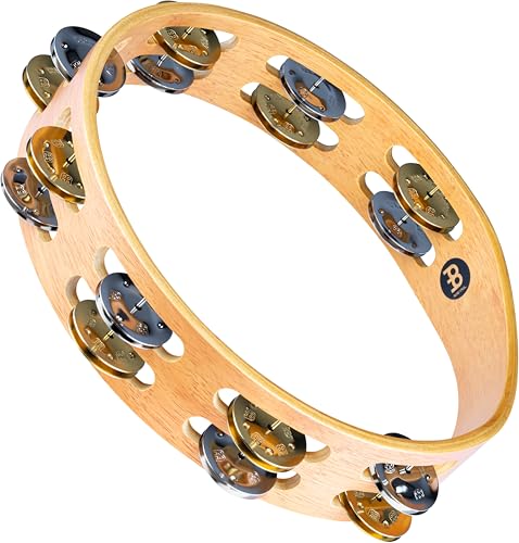 Meinl Percussion Pandeiro de madeira tradicional de 25,4 cm TA2M-SNT com duas fileiras de tiros de liga dupla