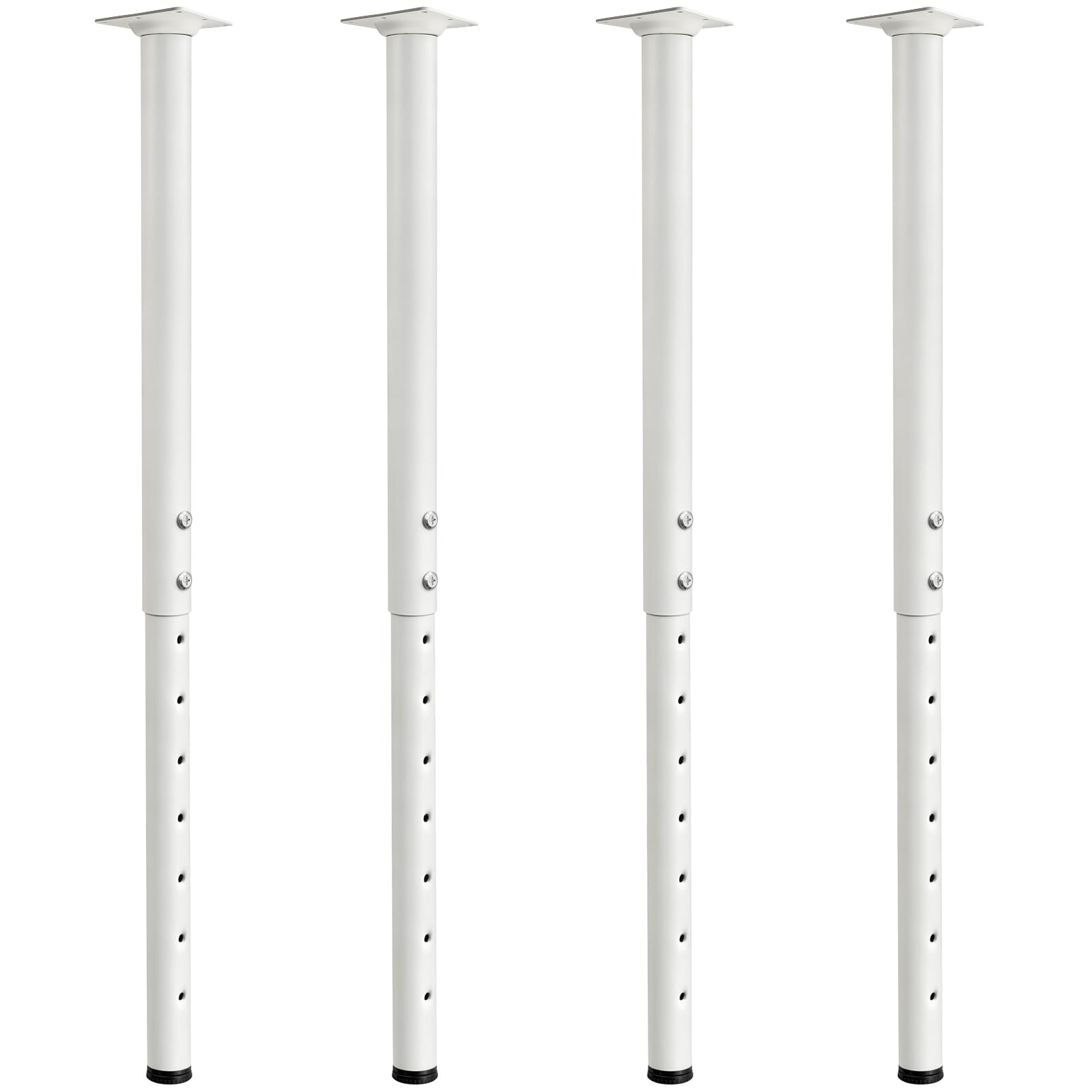 Jahof Pieds de Table Réglables de 55 à 90 cm, Pieds de Meuble en Métal Ø42/38mm avec Vis, Pieds Télescopiques pour Bricolage, RV, Maison et Bureau (4 pièces, Blanc)