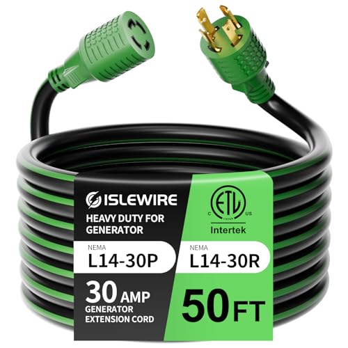 ISLEWIRE 4 Prong 30 Amp Extension Generator Cord 50FT, NEMA L14-30P/L14-30R, 125/250 Volt Up to...
