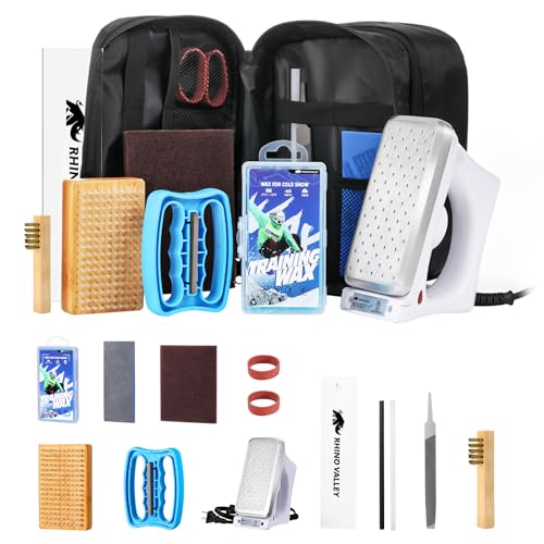 Ski Snowboard Tuning and Waxing Kit, 13PCS Ski Wax Kit with 120V Waxing Iron, Snowboard Repair Kit Tuning Equipment with Universal Wax, Scraper, Ptex, Brush, Heavy Duty Carry Case, Black