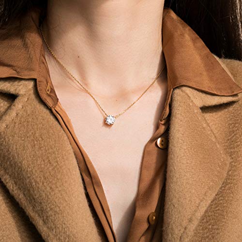 S.Leaf Gold Choker Necklace Sterling Silver Gold Plated Pendant Cubic Zirconia Solitaire Choker Necklace for Women Birthday Gifts for Women (2 Carat_B_Gold) by S.Leaf - Used condition - Image 3