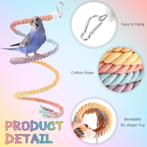 Image of WinnerWhy 2 Pcs Gradient Bird Rope Perches Birdcage Swing Toy for Parrots Birdcage Cotton Swing Climbing Rope Standing Bungee Toy Accessory for Parrots, Cockatiel, Parakeet, Lovebird, Budgie (59'')
