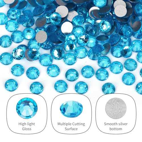 Image of 10000PCS Aquamarine Rhinestones Bulk, Flat Back Crystal Glass Stone Round Gems,SS16, 3.8-4.0mm