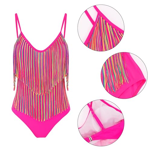 Segreto Women's Sexy One Piece Swimsuit Tassels V Neck Tummy Control Bathing Suits Plunging Adjustable Straps Swimwear2