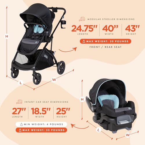 baby trend sonar switch 6-in-1 modular stroller travel system with ally 35 infant car seat desert blue