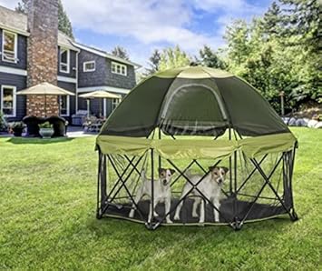 Carlson 8-Panel Foldable and Portable Steel Pet Exercise and Play Pen, with Carrying Case and Full UV Canopy, Green