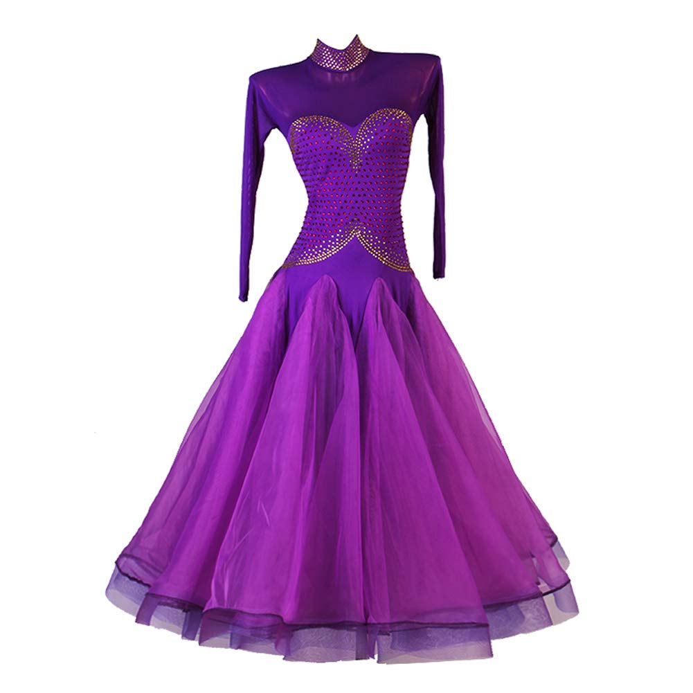 Ballroom Dance Competition Dresses for Women Standard Tango Waltz Dress Costume(Purple,L)