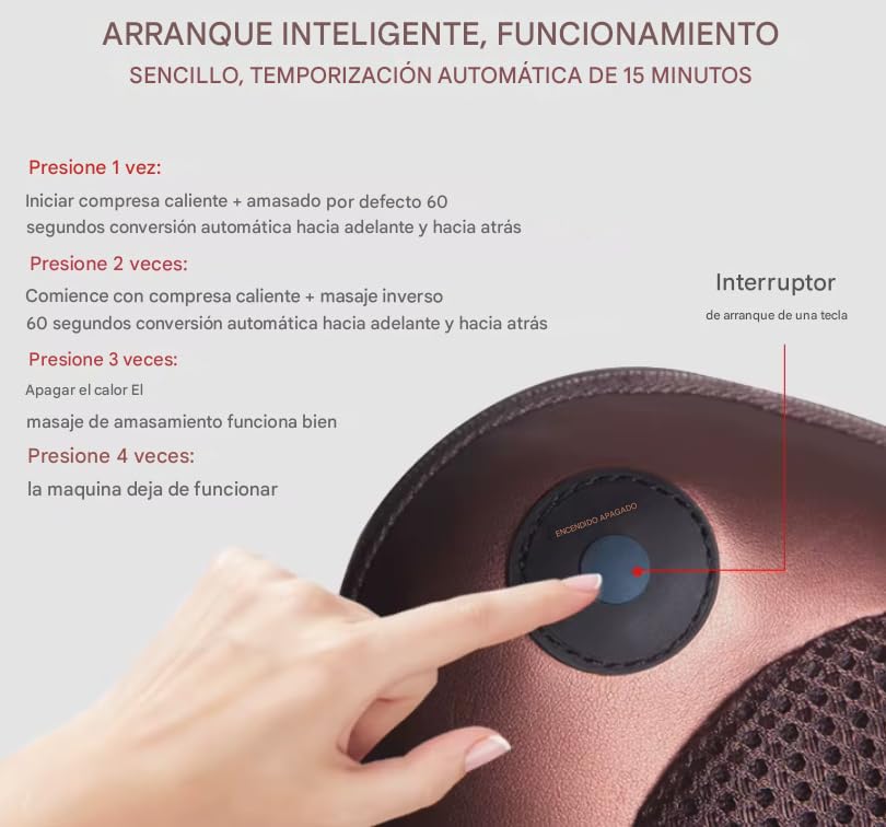 Cojín de Masaje SHIATSU Eléctrico con Calor y Terapia Magnética, Masajeador Cervical, Espalda, Abdominal, Brazos y Piernas. Almohada con 4 Rodillos, Ideal para Casa, Oficina, Coche o Viaje