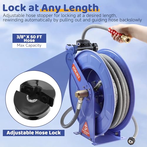 JOEJET Retractable Pressure Washer Hose Reel, 3/8" x 50 FT Power Washer Hose Reel with Hose, Wall/Floor Mounted, 4000 PSI, Blue - Image 4
