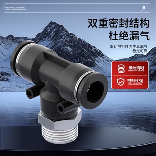 Conector rápido neumático anti fugas en T para tubo de seis milímetros y rosca negra PB6-01 5