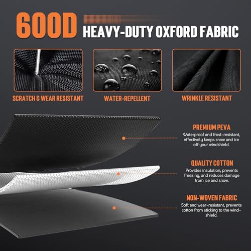 Image of TONDA Windshield Cover for Ice and Snow, Heavy Duty 600D Oxford Car Windshield Protector, Winter Car Accessories for Cars, SUVs, Trucks, Vans and MPVs, Universal Fit (68.5 x 56 Inch)