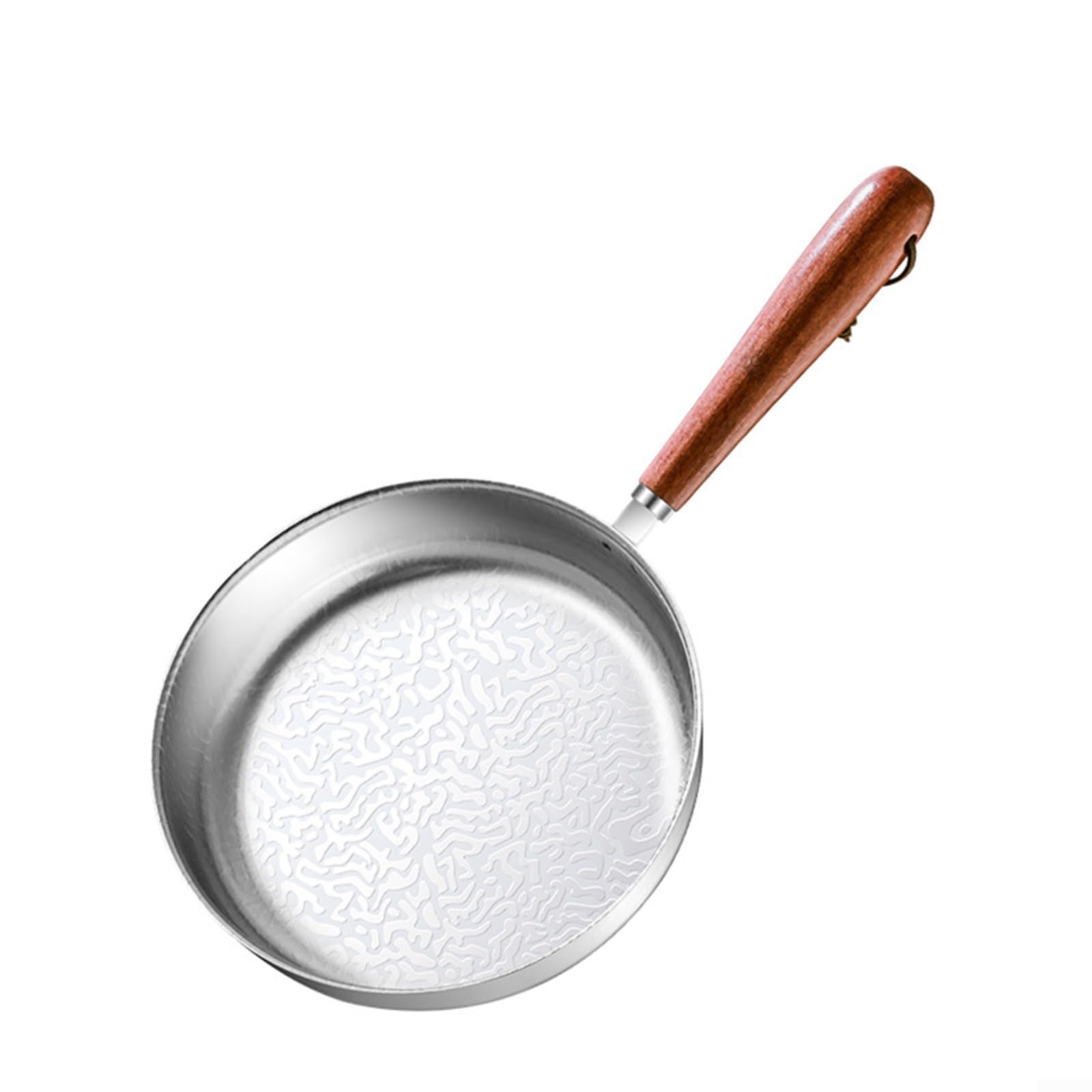 Puupaa 304 Stainless Steel Mini Frying Pan, 12cm/16cm Non-Stick Flat Bottom Skillet, Small Kitchen Cooker(16cm)