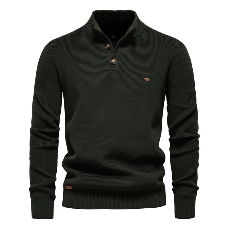Men's Stand Collar Sweater Button Neck Thermal Sweater Tops