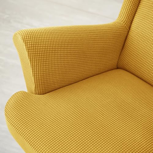 Housse de fauteuil jaune extensible avec housse repose-pieds lavable