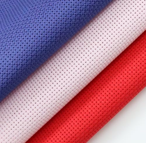 Image of KCS 3 pc of 15 inch x 18 inch(38cmx45cm) 11 Count Cross Stitch Cotton Aida Cloth Needlework Rolled Fabric Box,11CT,Royal Blue+Pink+Red
