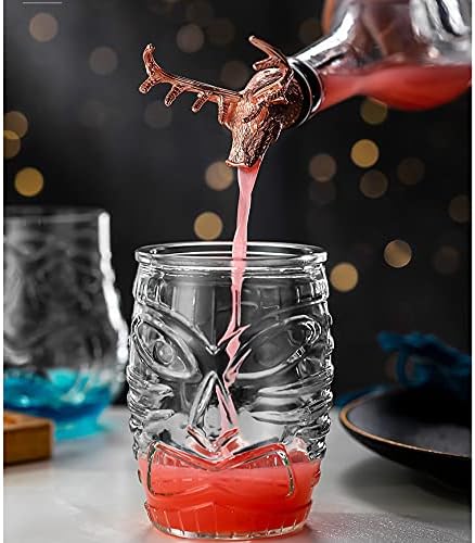 Miniatura 7 de Cedilis Paquete de 6 vasos Tiki modernos, doble vidrio antiguo de estilo hawaiano, taza Tiki de cóctel, transparente, 16 onzas