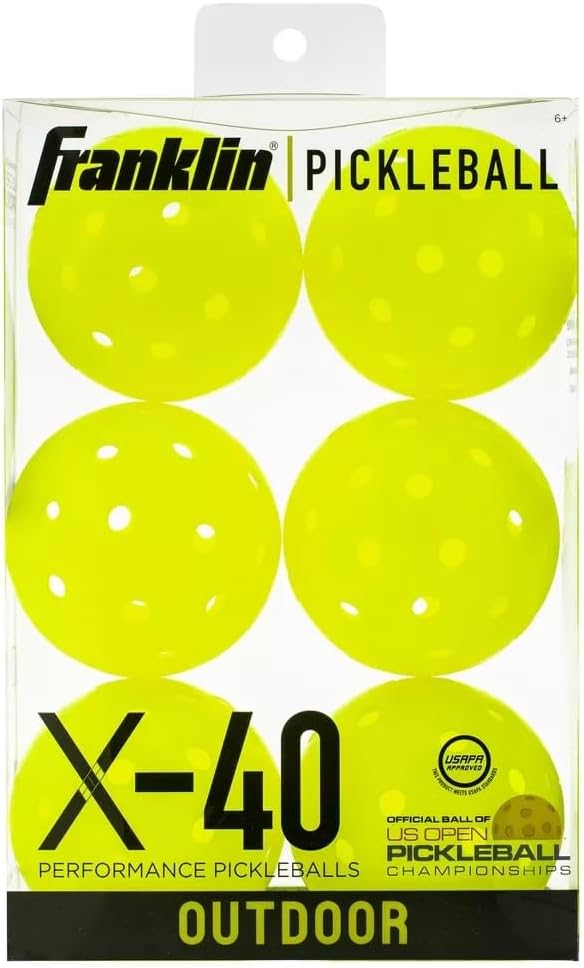 Franklin Outdoor X-40 Pickleball Pergamena Palline Ufficiali US Open Ball 40 Fori di Precisione Durata Premium Confezione da 6